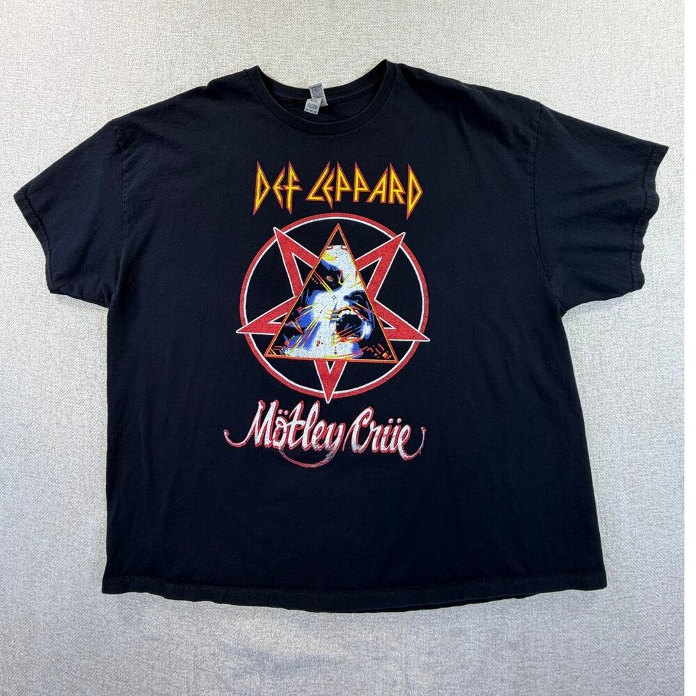 Gildan Men 3XL Black Def Leppard Motley Crue Rock Concert 80s Band T Shirt
